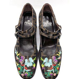 Fendi Limited Ed  Zucca Embroidered Mary Janes